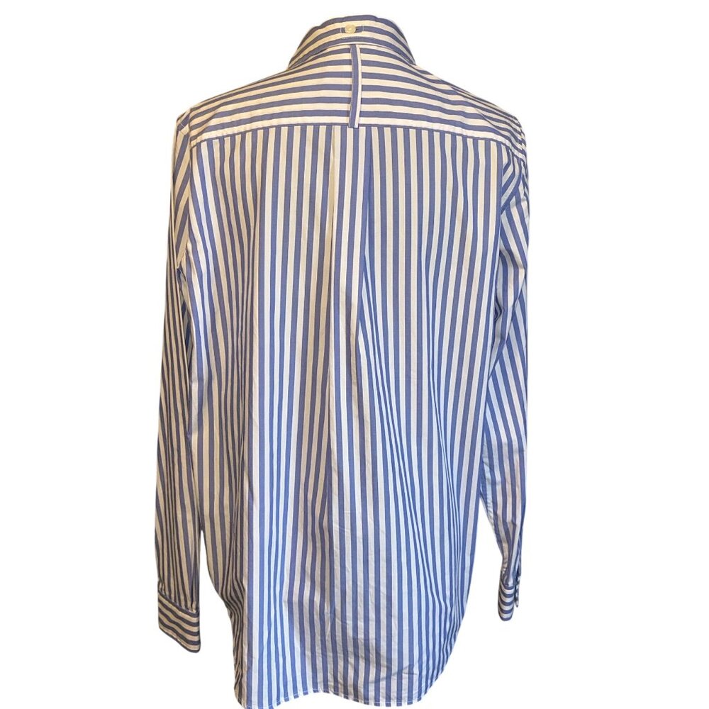 Blue & White Striped Button-Up Shirt Womens Medium By ON-34TH Long Sleeve Cotton - Picture 3 of 7